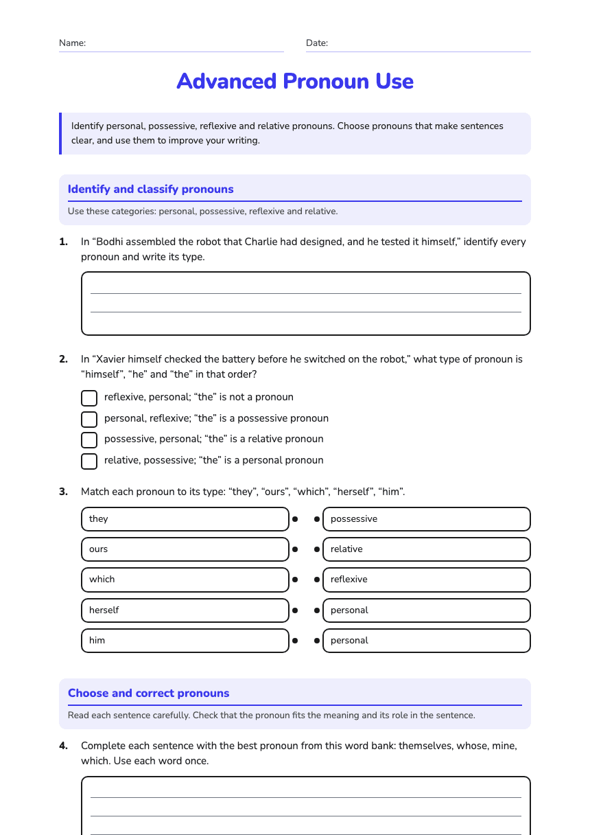 Advanced Pronoun Use worksheet preview