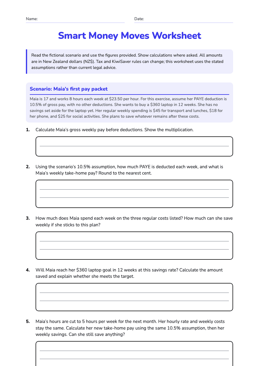 Smart Money Moves Worksheet worksheet preview