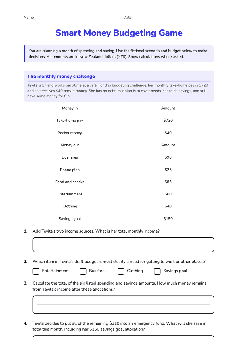 Smart Money Budgeting Game