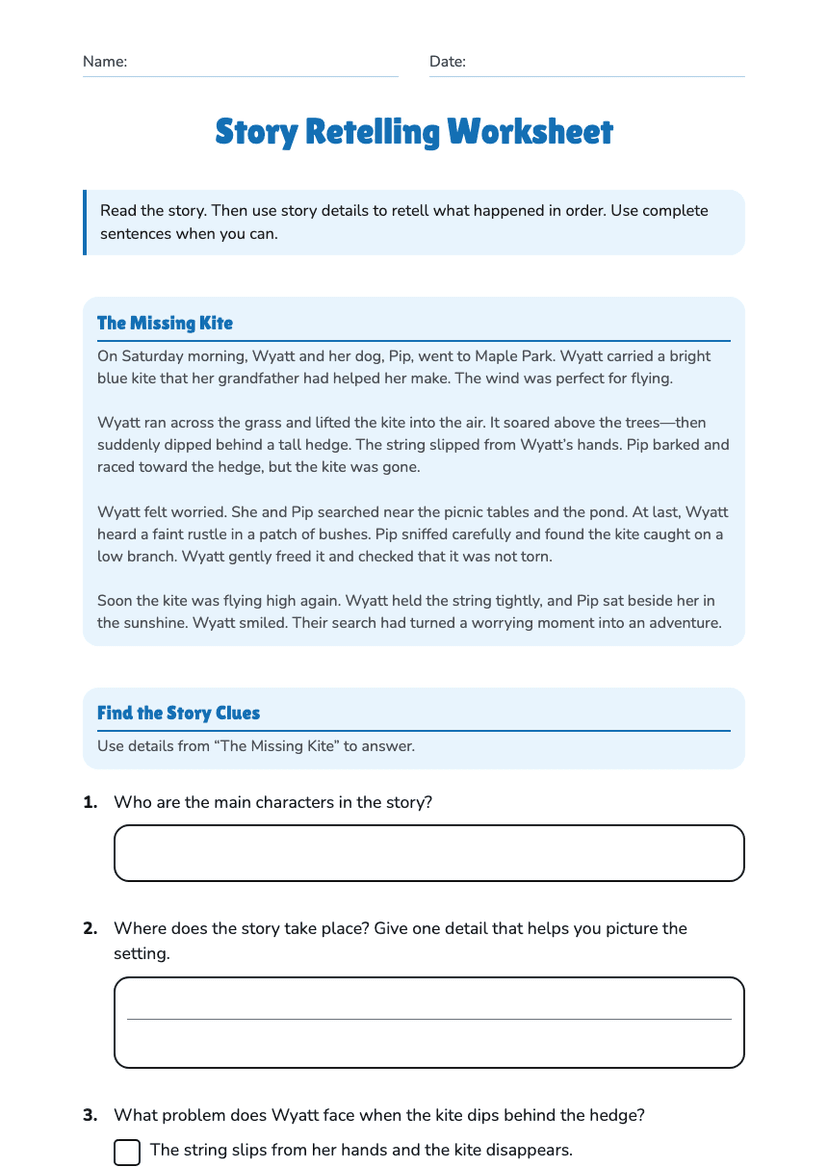 Story Retelling Worksheet