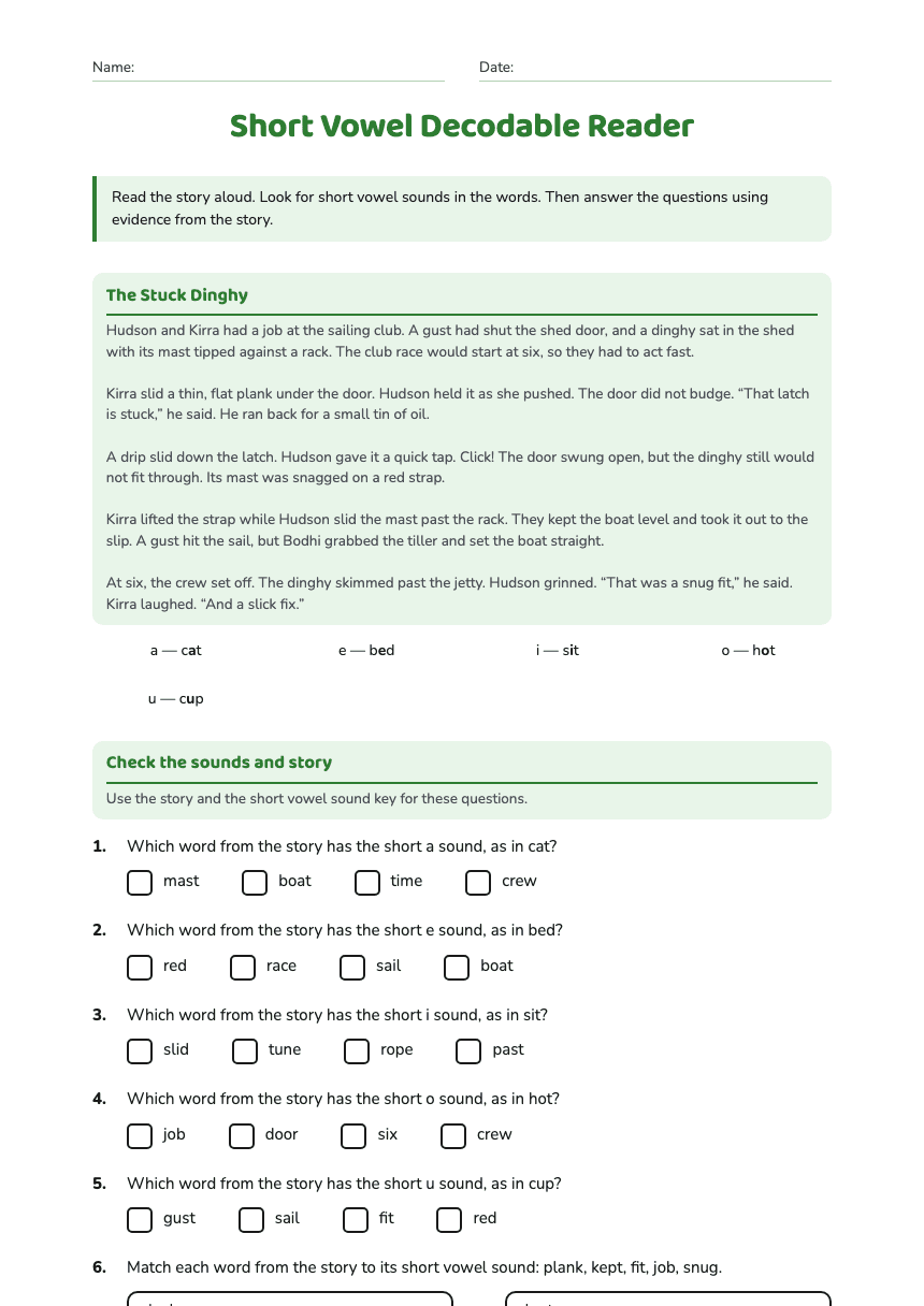 Short Vowel Decodable Reader worksheet preview