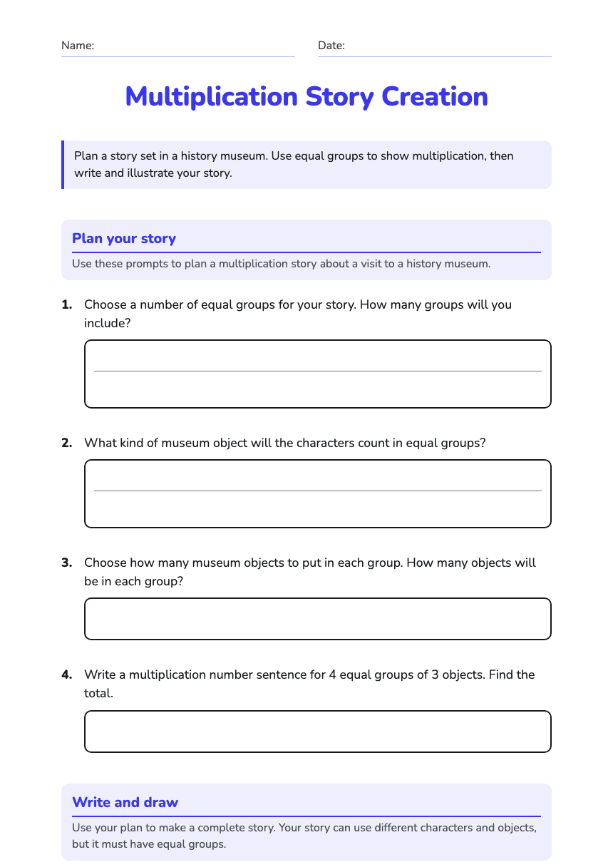 Multiplication Story Creation worksheet preview