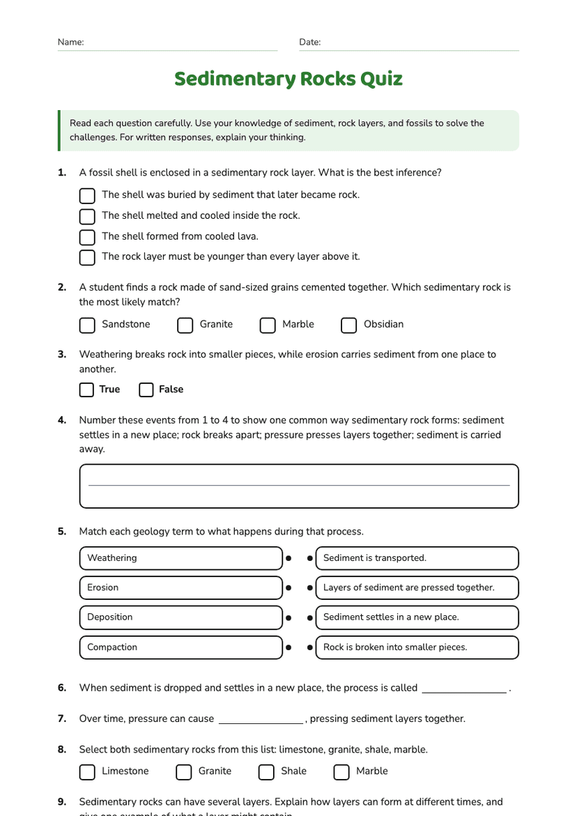 Sedimentary Rocks Quiz