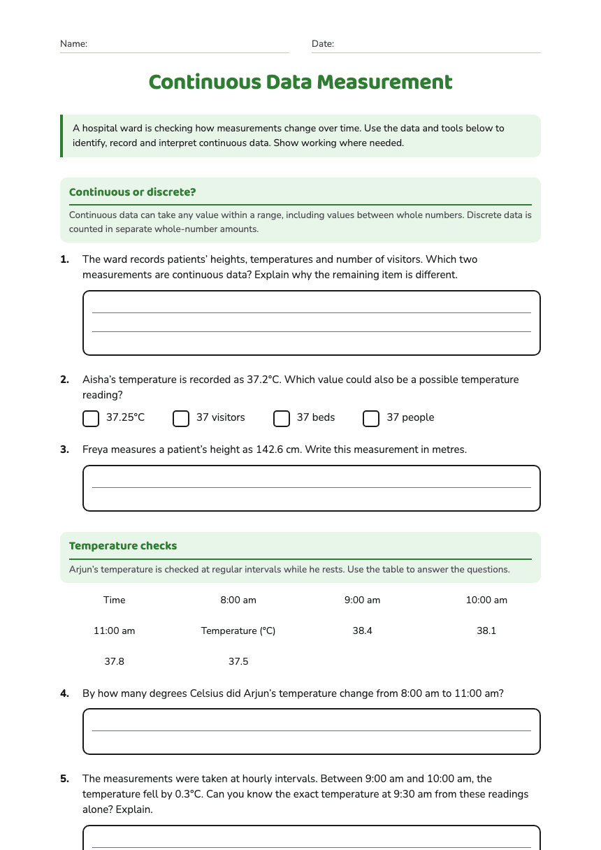 Continuous Data Measurement worksheet preview