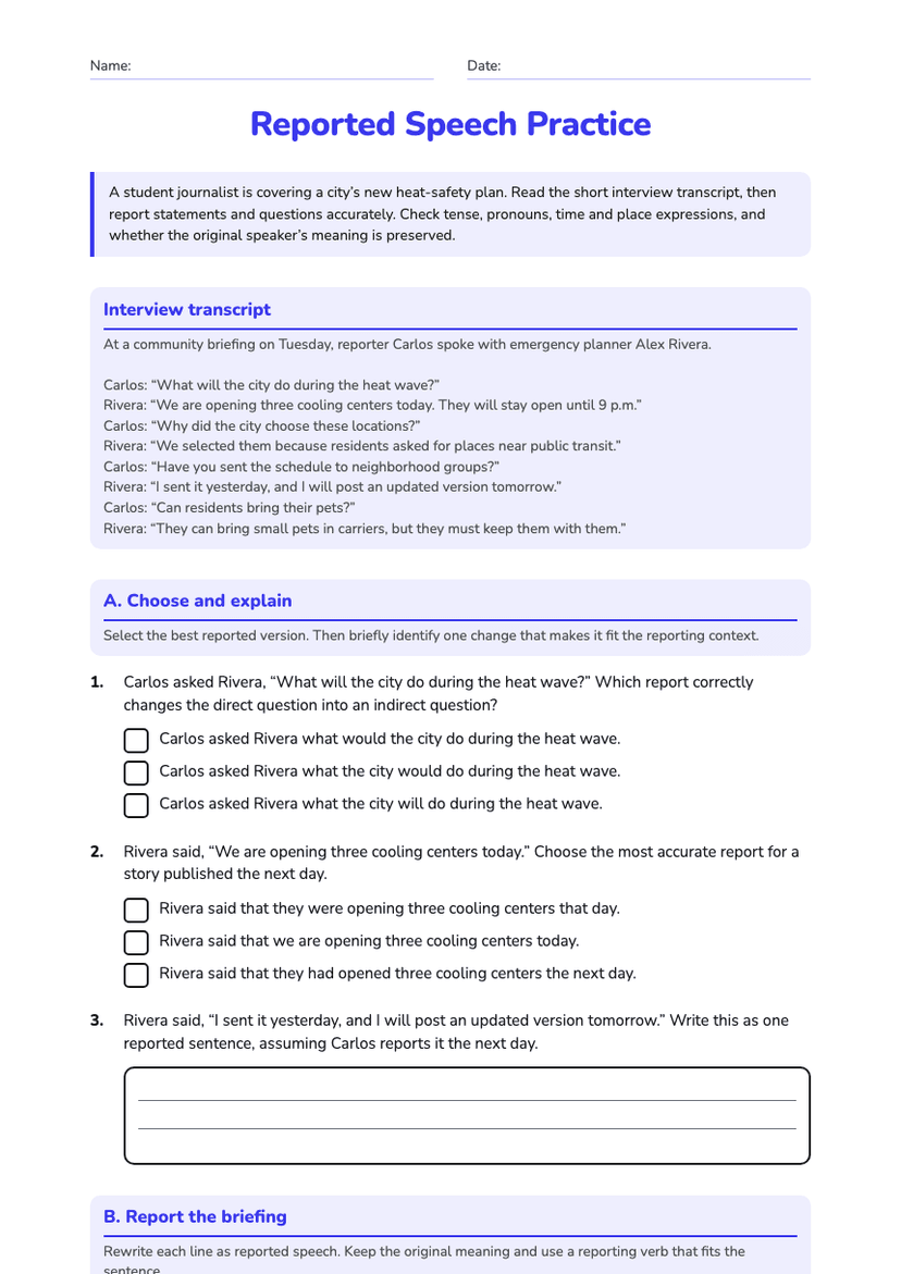 Reported Speech Practice