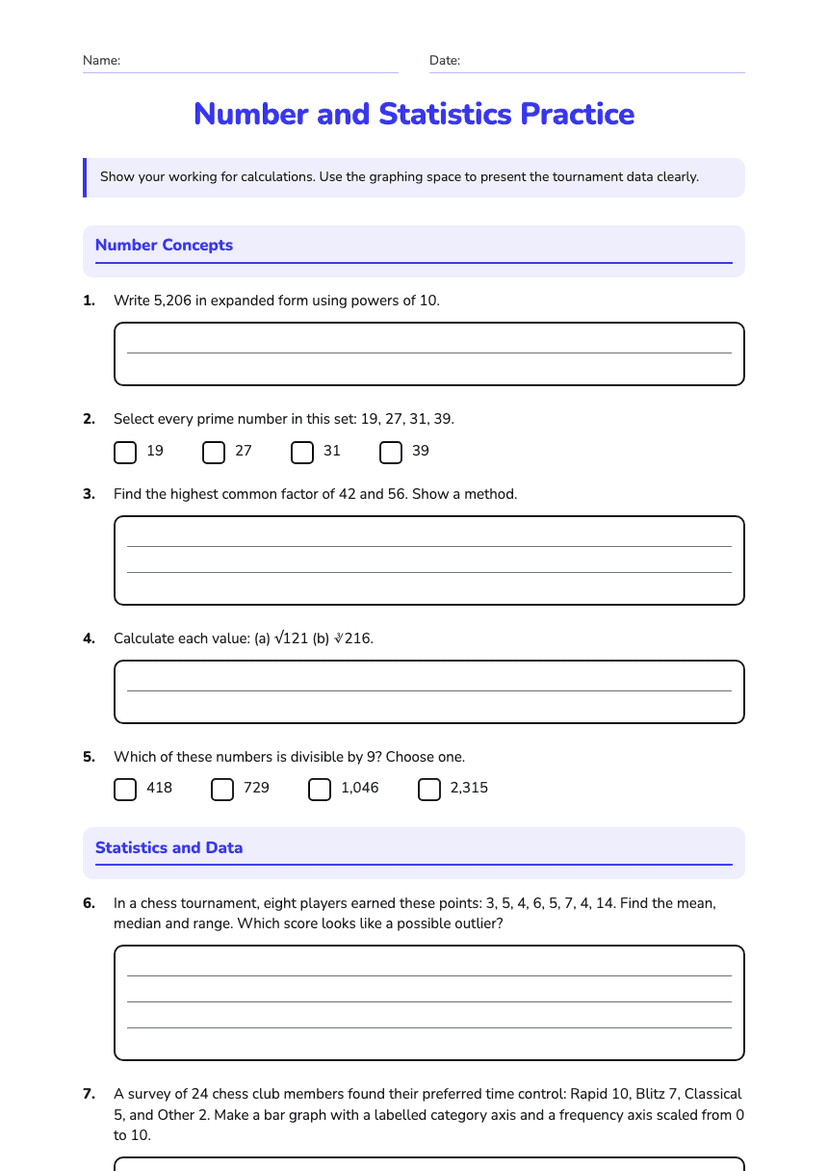 Number and Statistics Practice