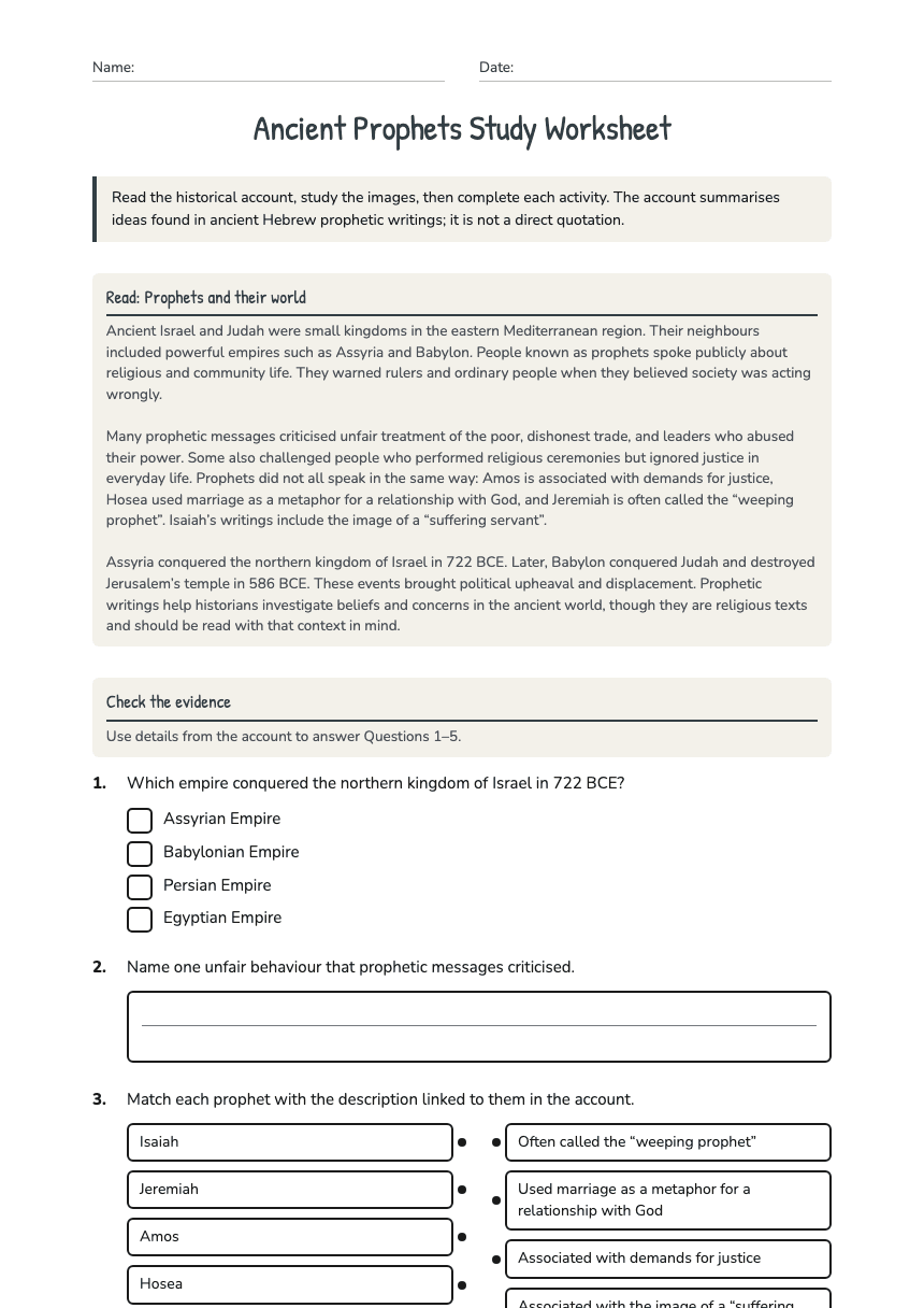 Ancient Prophets Study Worksheet worksheet preview