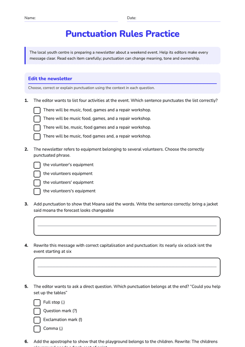 Punctuation Rules Practice