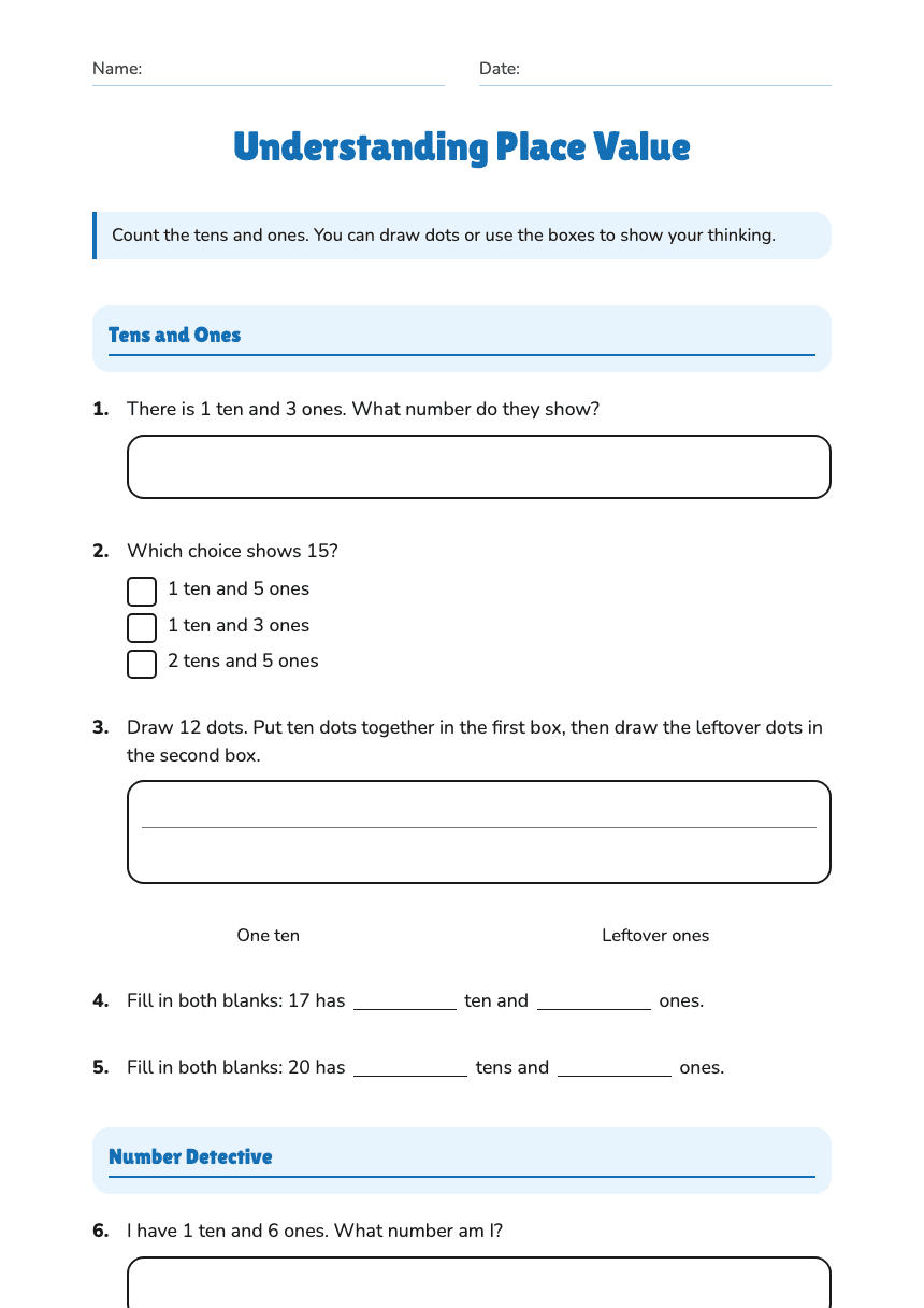 Understanding Place Value worksheet preview