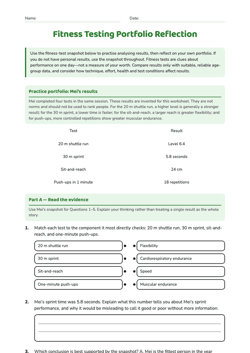 Fitness Testing Portfolio Reflection