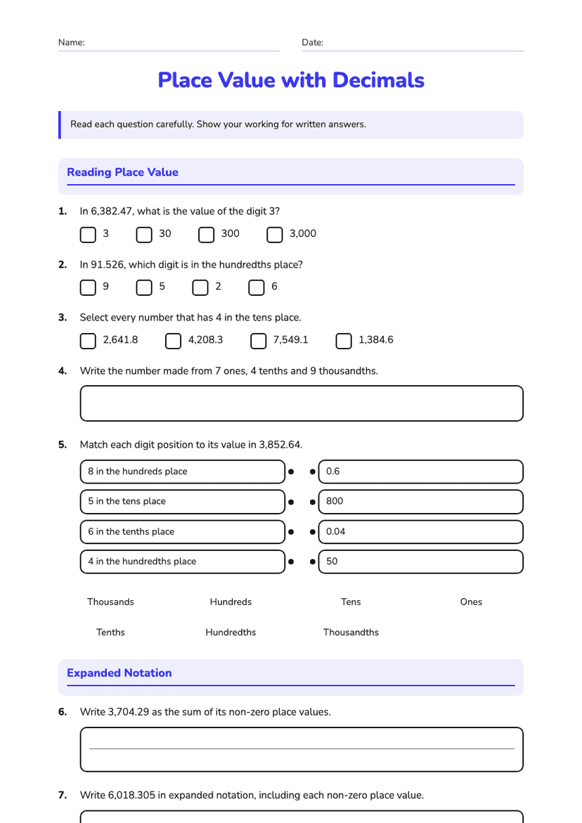 Place Value with Decimals