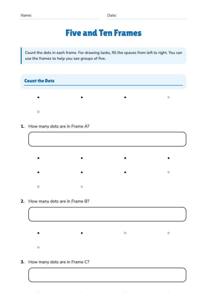 Five and Ten Frames worksheet preview