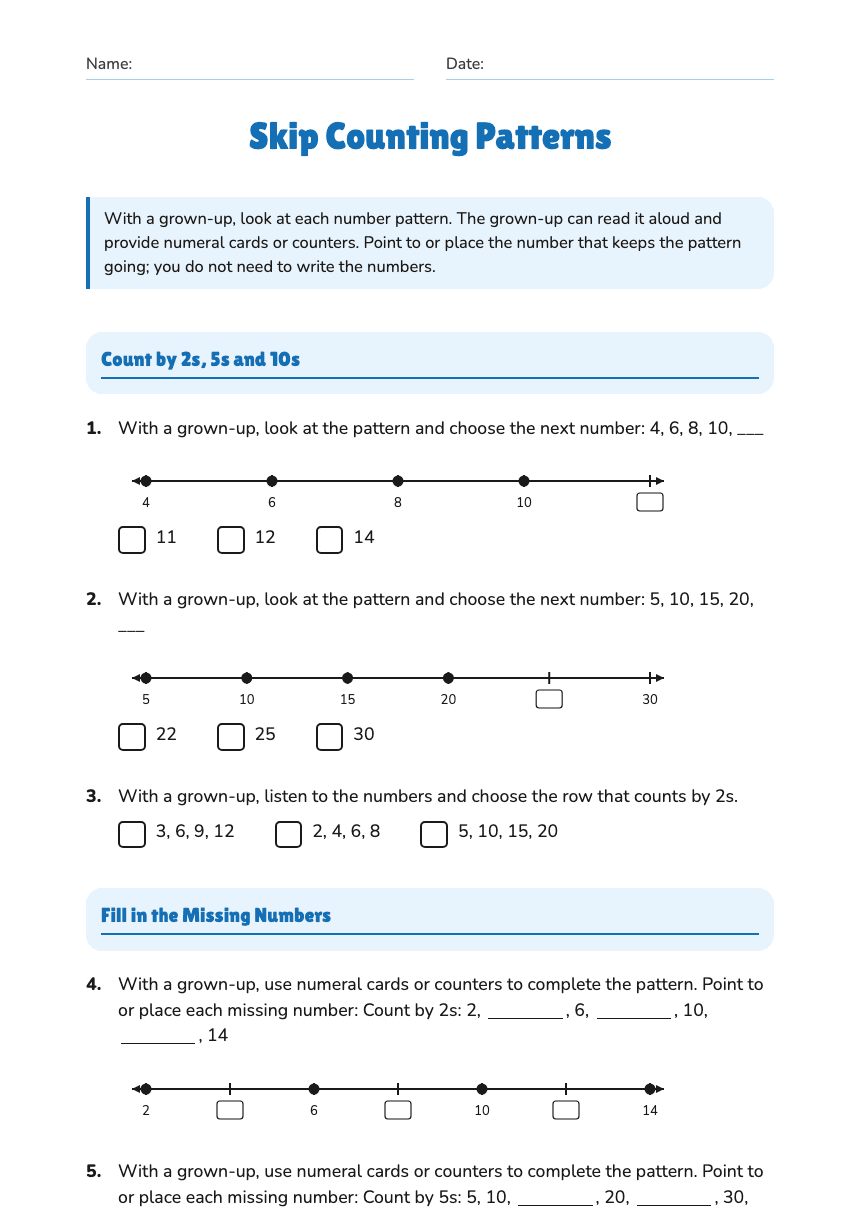 Skip Counting Patterns worksheet preview