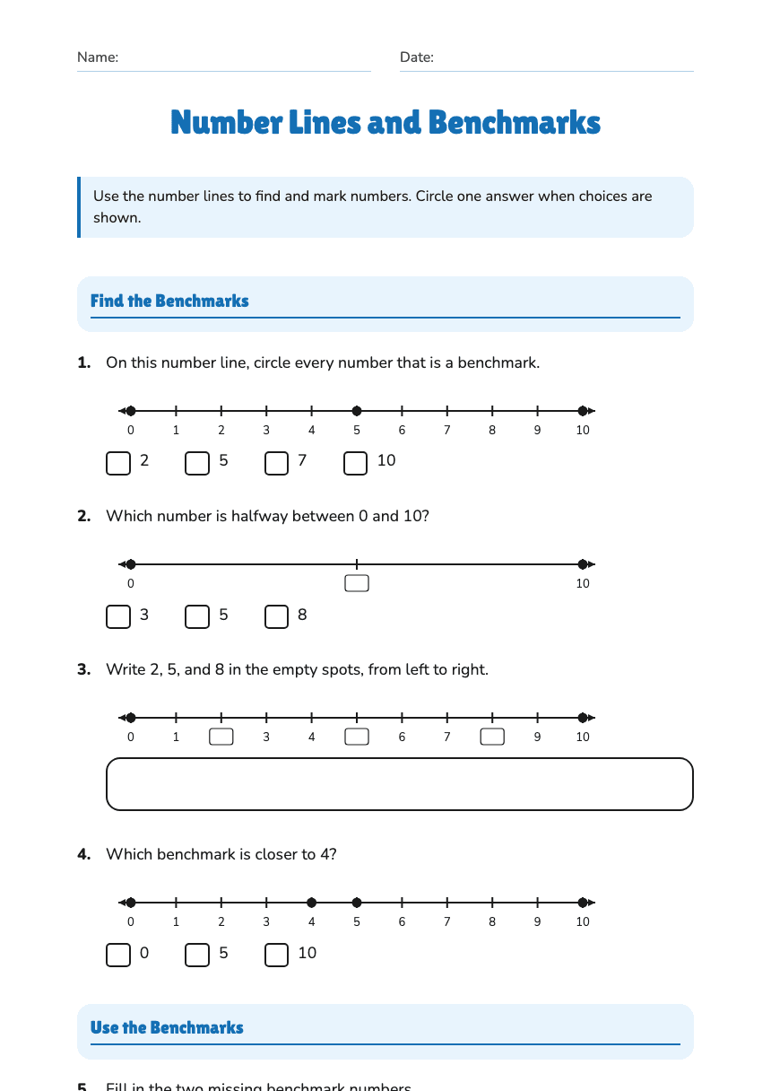 Number Lines and Benchmarks worksheet preview
