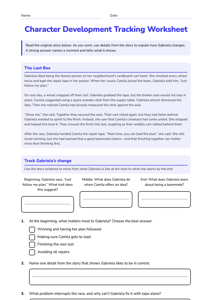 Character Development Tracking Worksheet