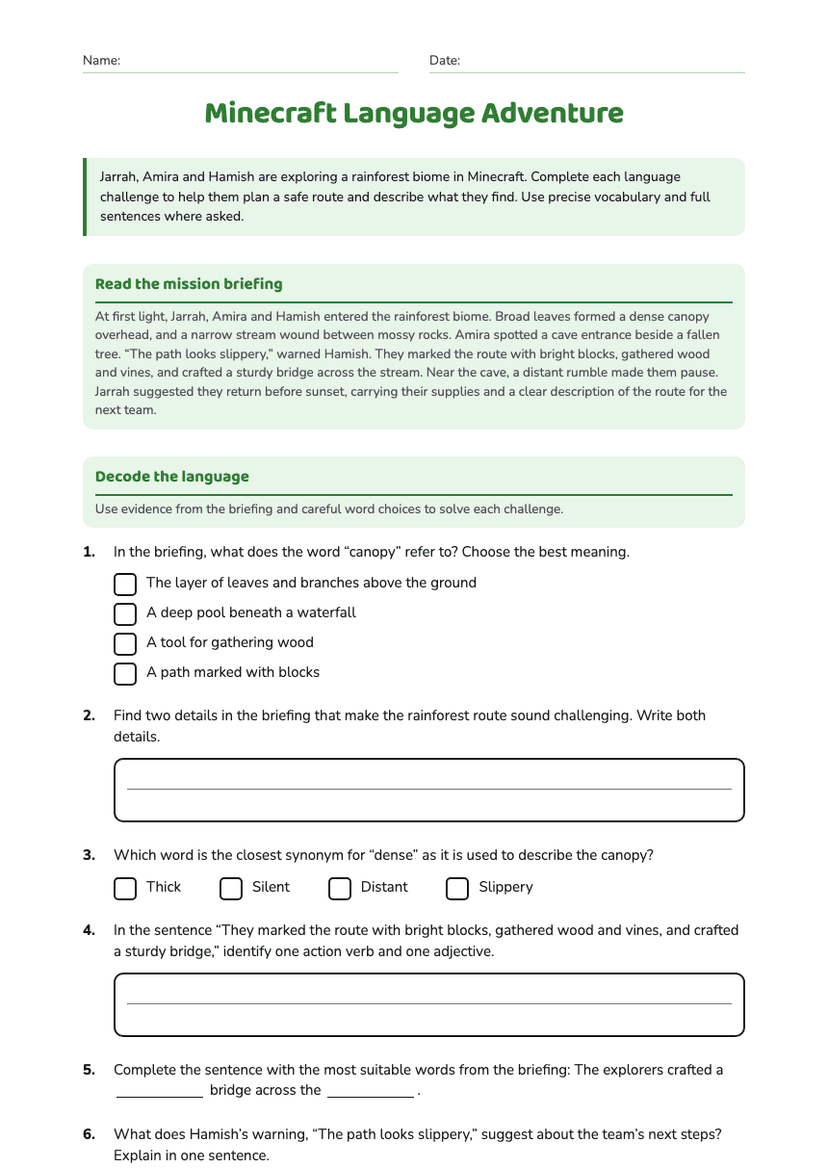 Minecraft Language Adventure