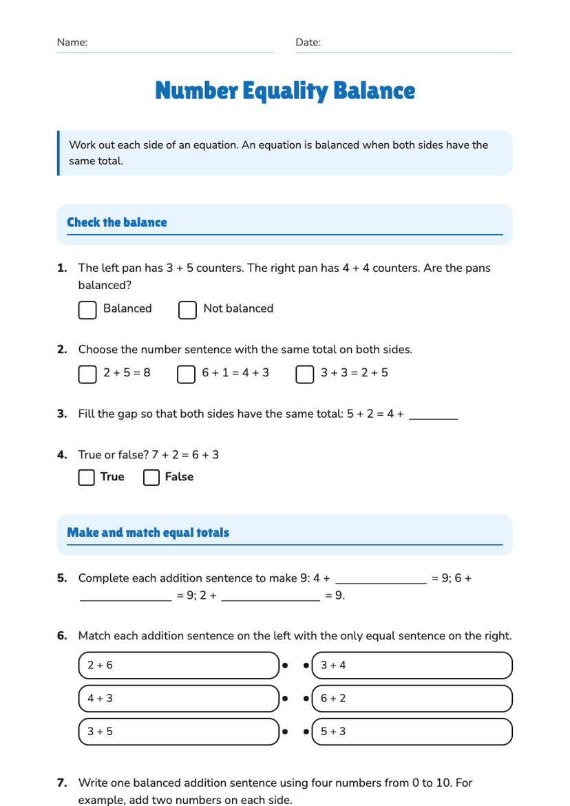 Number Equality Balance