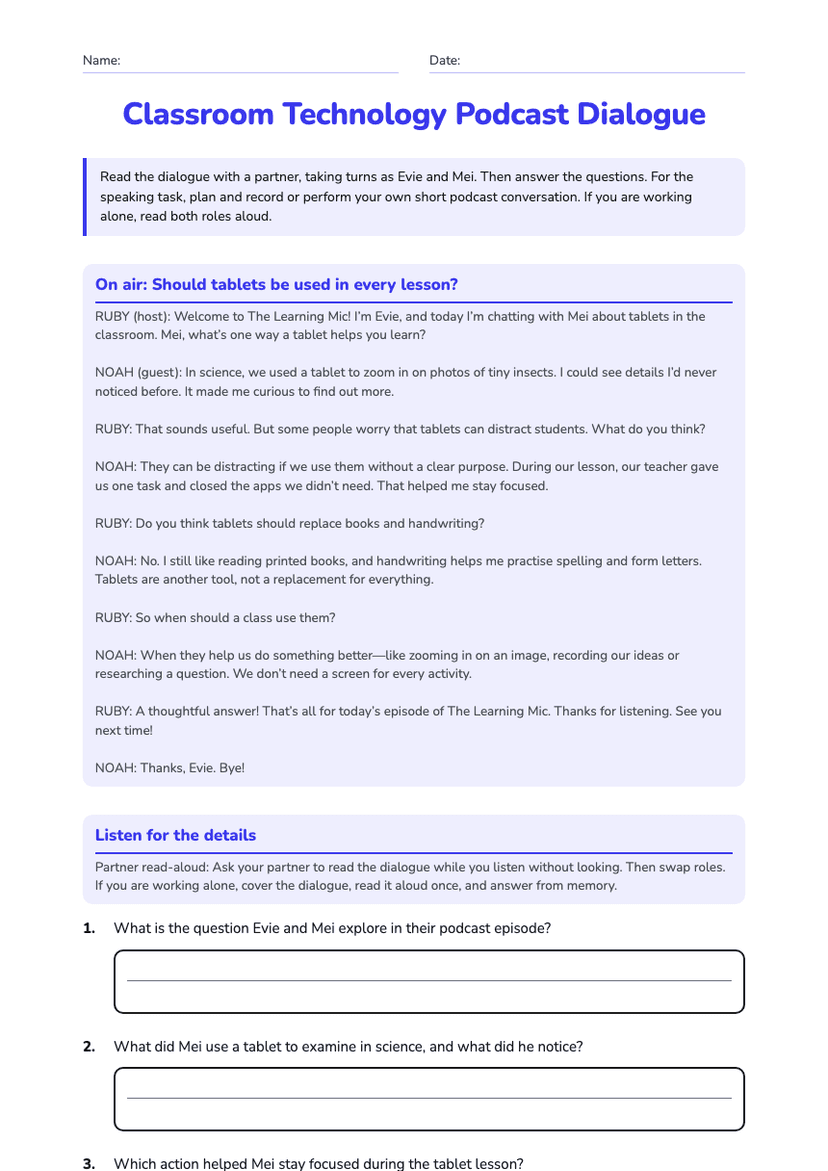 Classroom Technology Podcast Dialogue