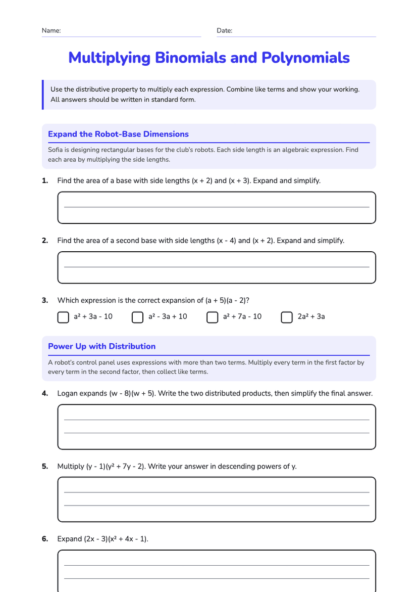 Multiplying Binomials and Polynomials