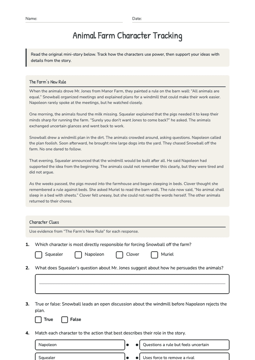 Animal Farm Character Tracking