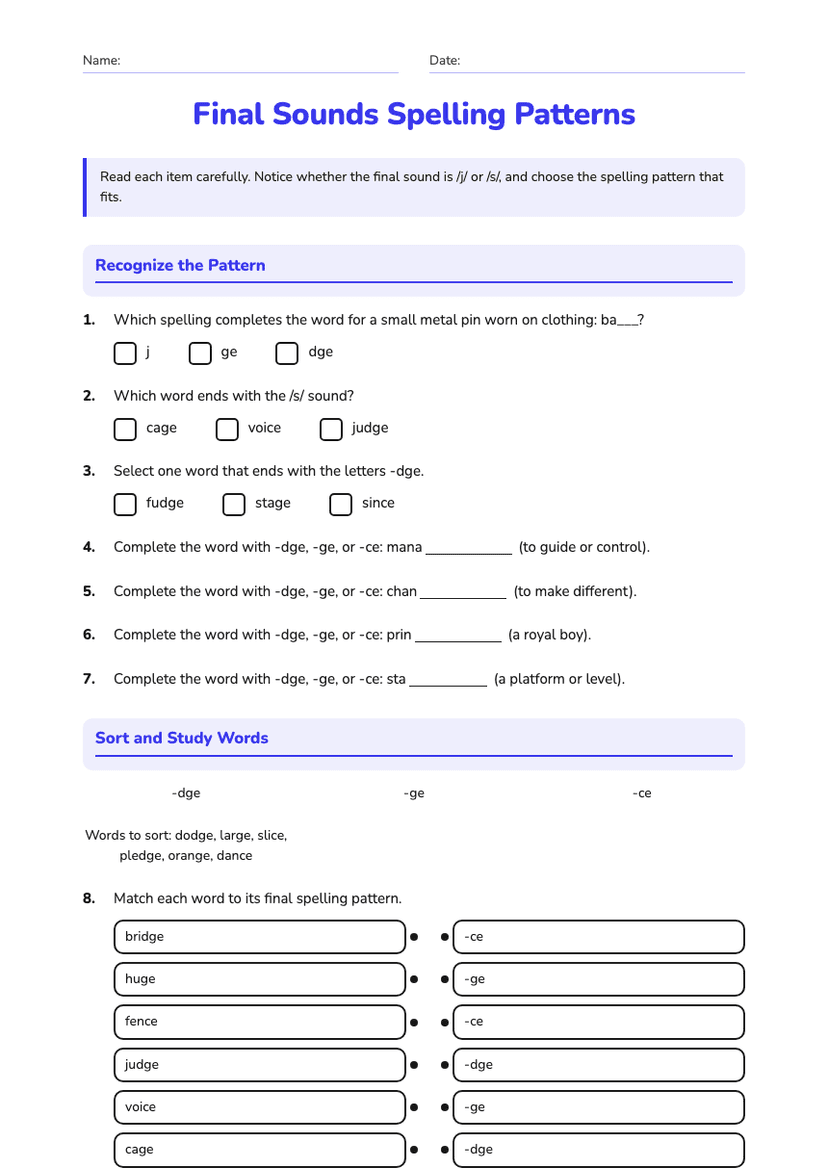 Final Sounds Spelling Patterns