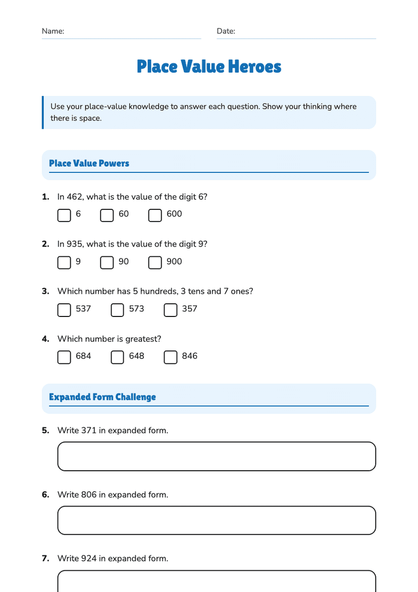 Place Value Heroes