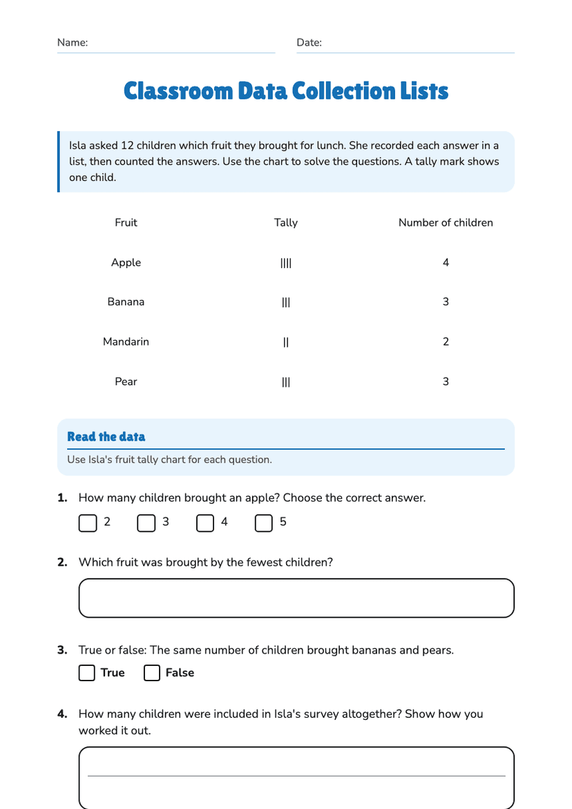 Classroom Data Collection Lists