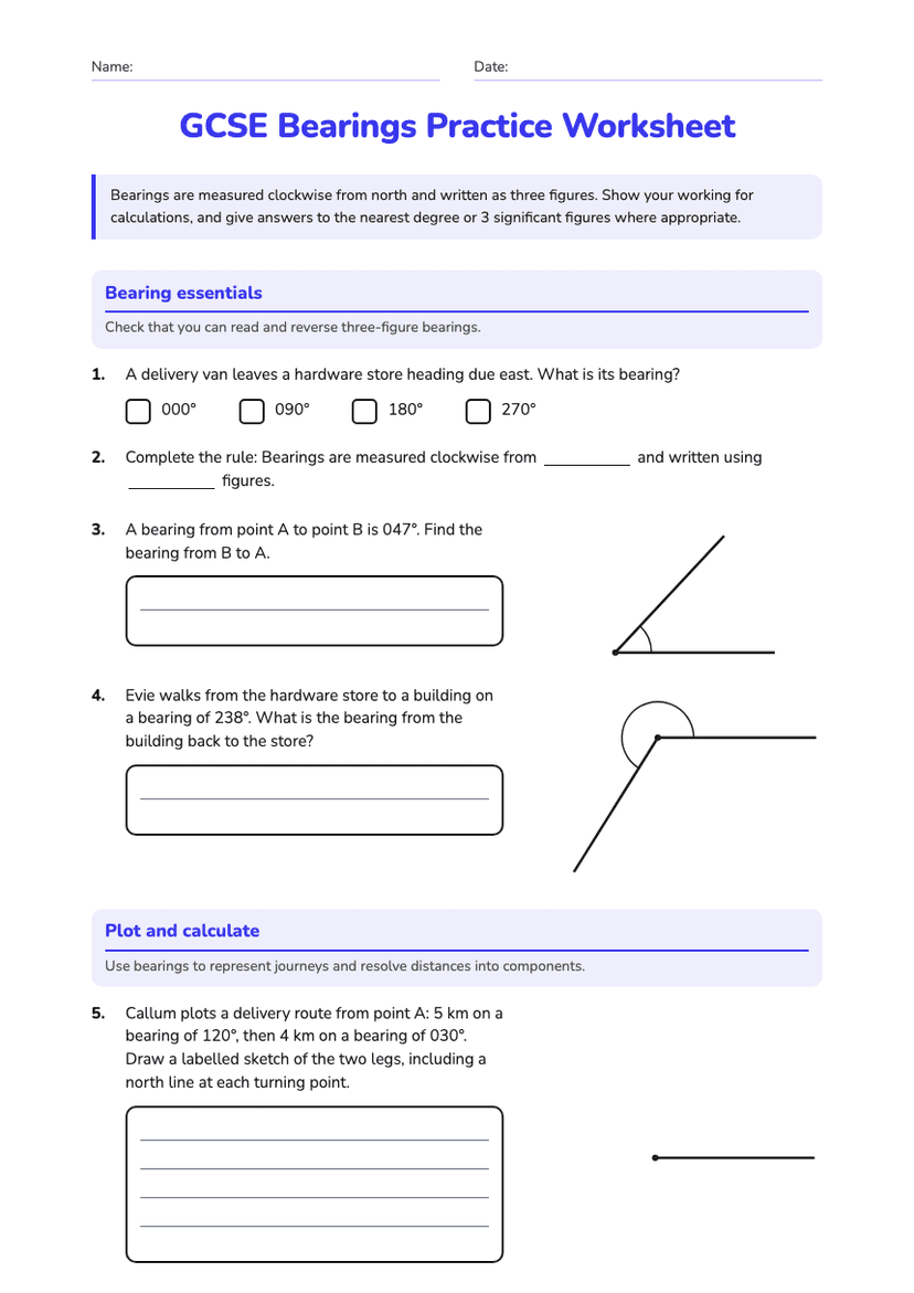 GCSE Bearings Practice Worksheet