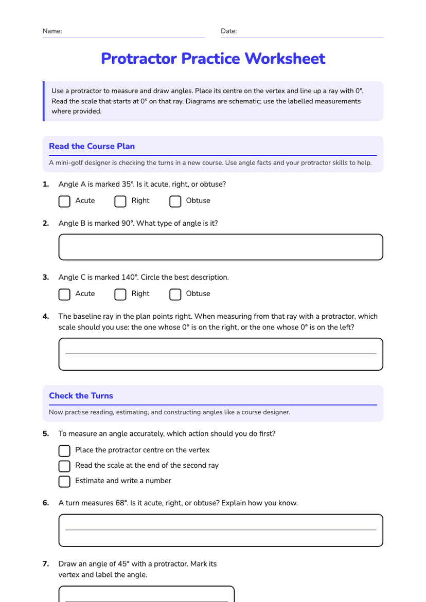Protractor Practice Worksheet