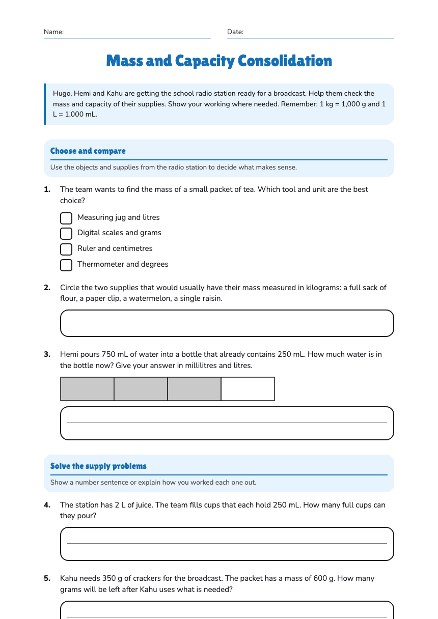 Mass and Capacity Consolidation worksheet preview