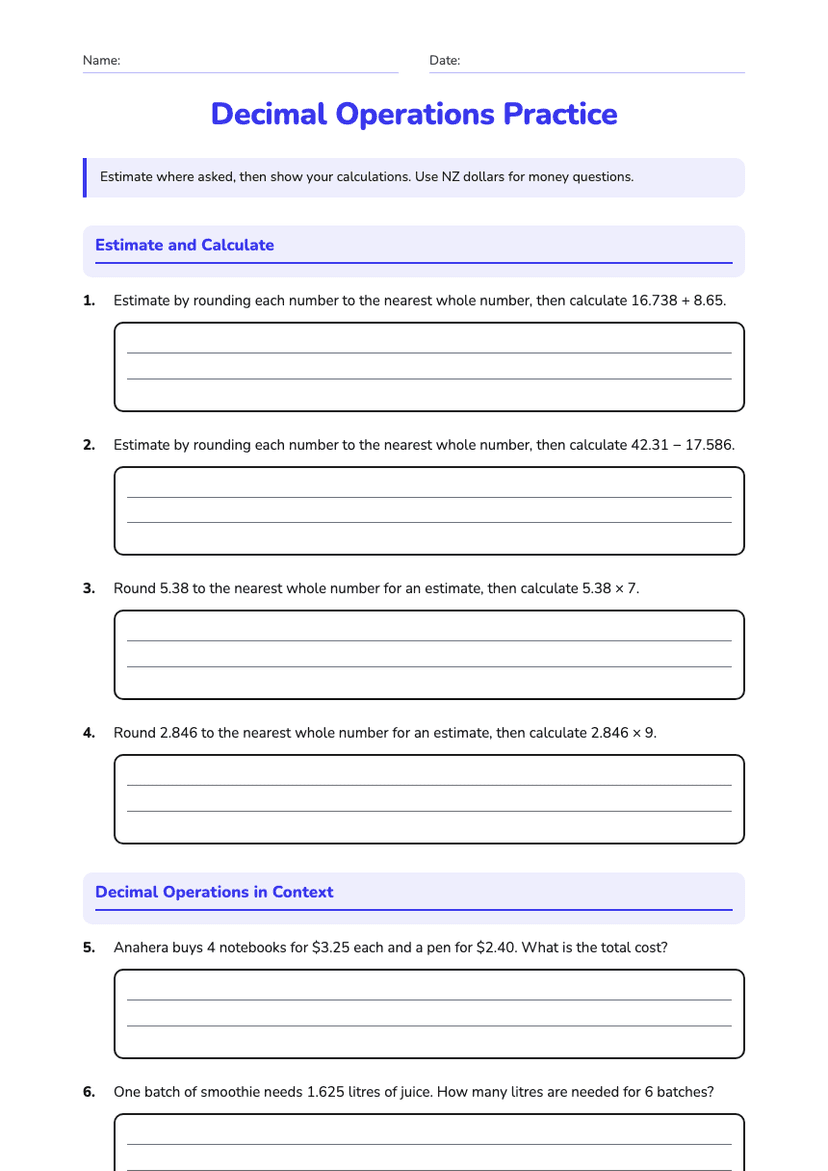 Decimal Operations Practice