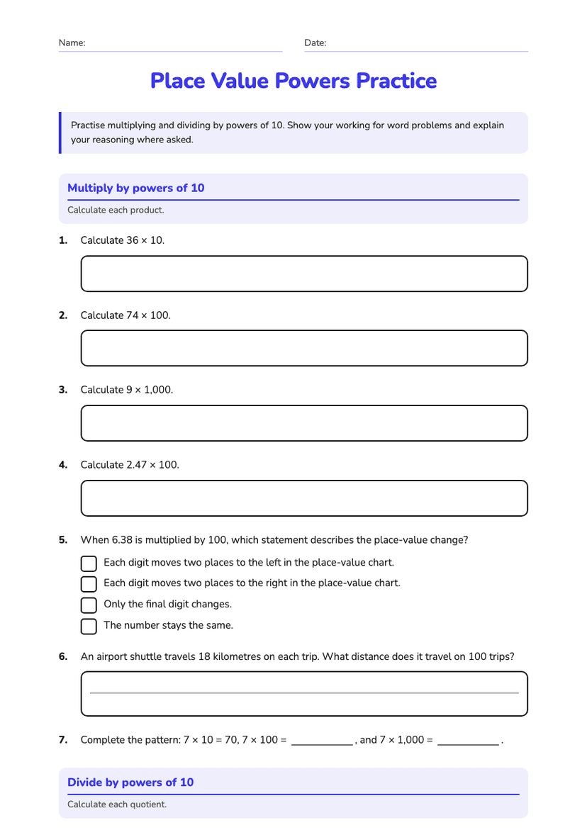 Place Value Powers Practice