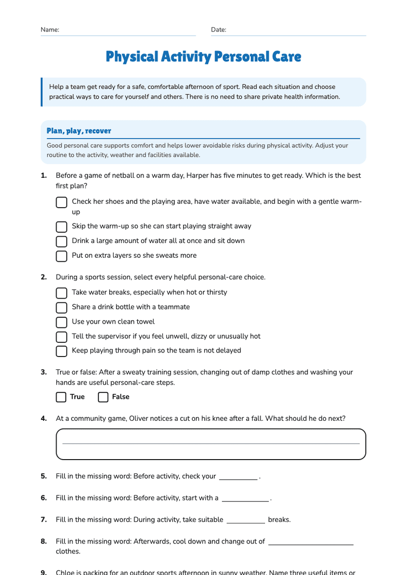 Physical Activity Personal Care