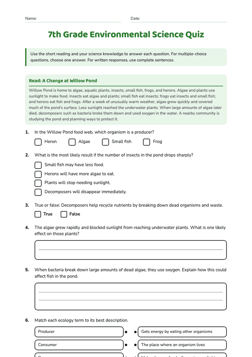 7th Grade Environmental Science Quiz