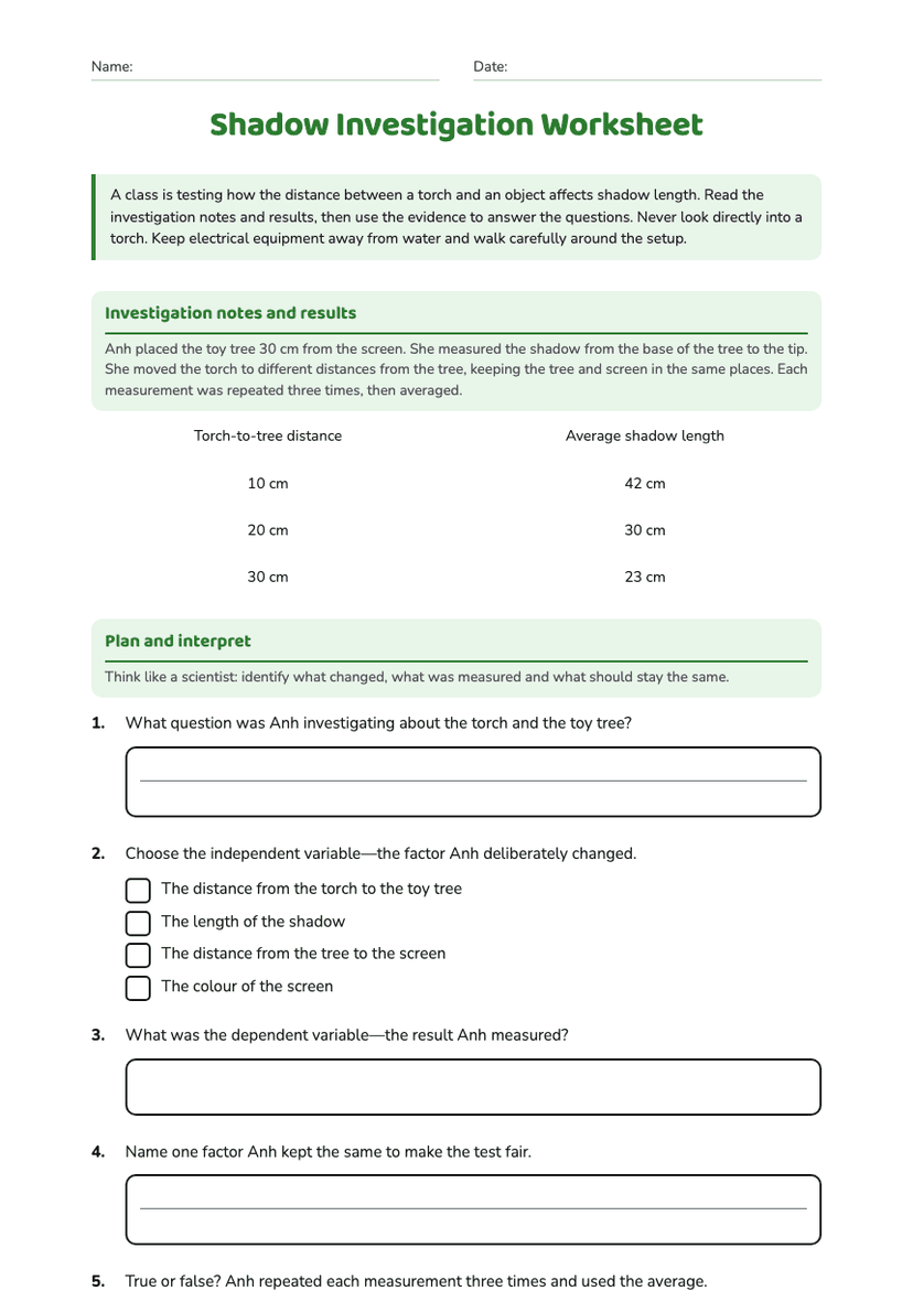 Shadow Investigation Worksheet