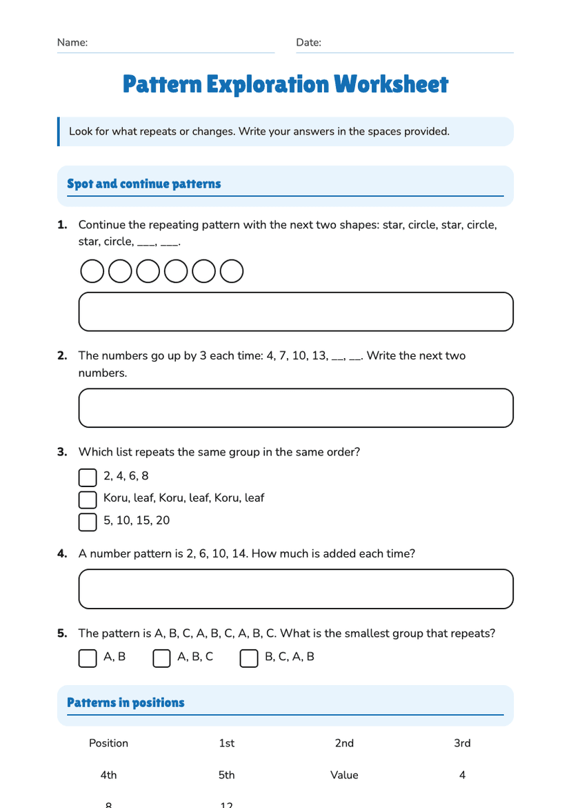 Pattern Exploration Worksheet
