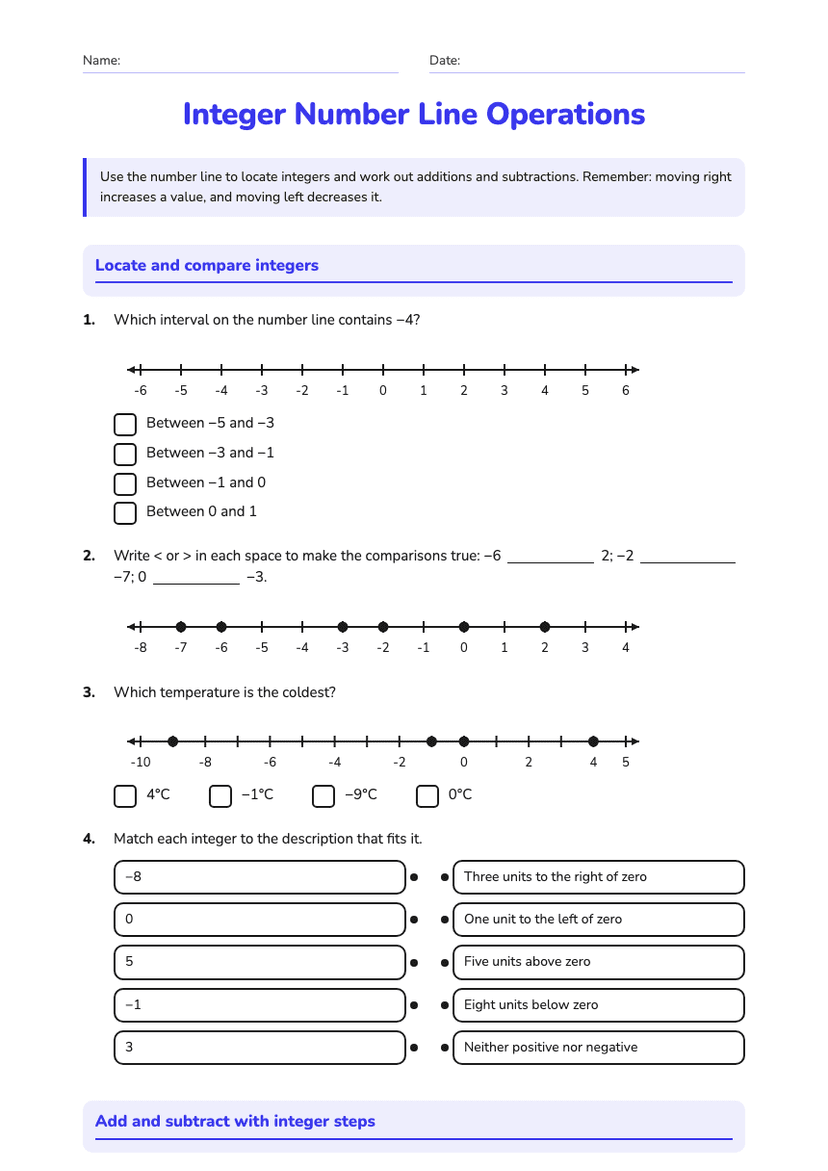 Integer Number Line Operations