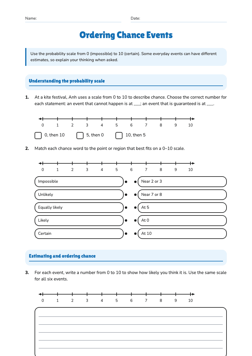 Ordering Chance Events worksheet preview