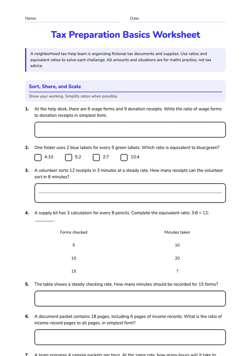 Tax Preparation Basics Worksheet