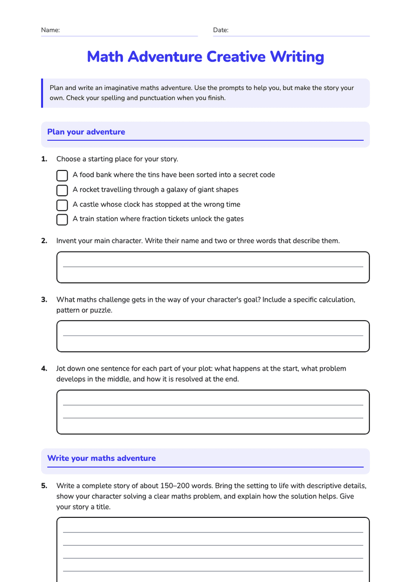 Math Adventure Creative Writing