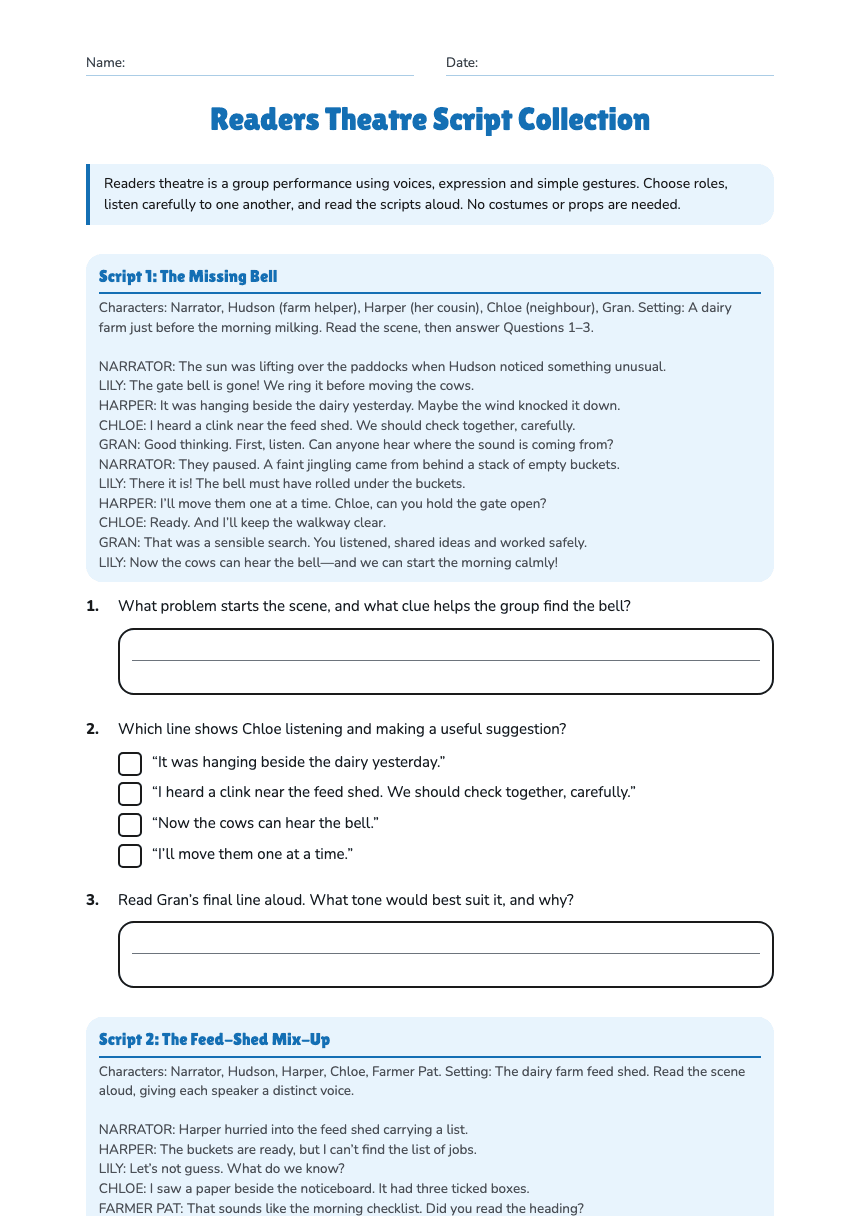 Readers Theatre Script Collection worksheet preview
