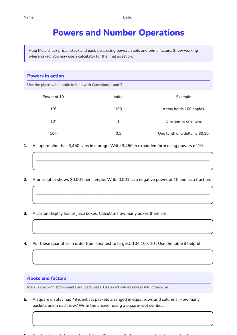 Powers and Number Operations