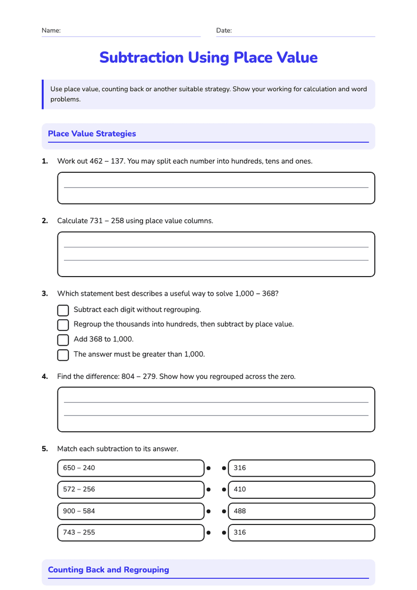 Subtraction Using Place Value