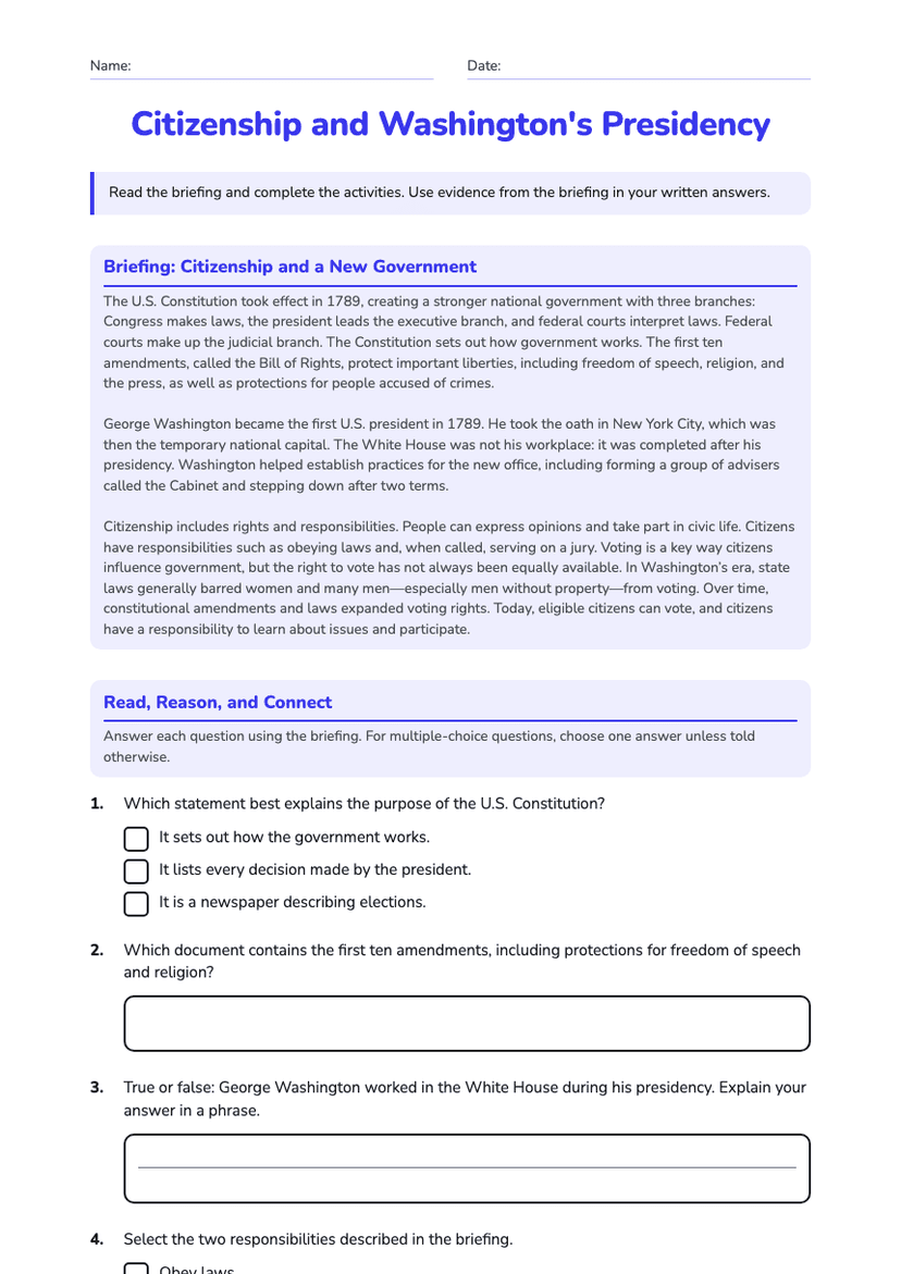 Citizenship and Washington's Presidency