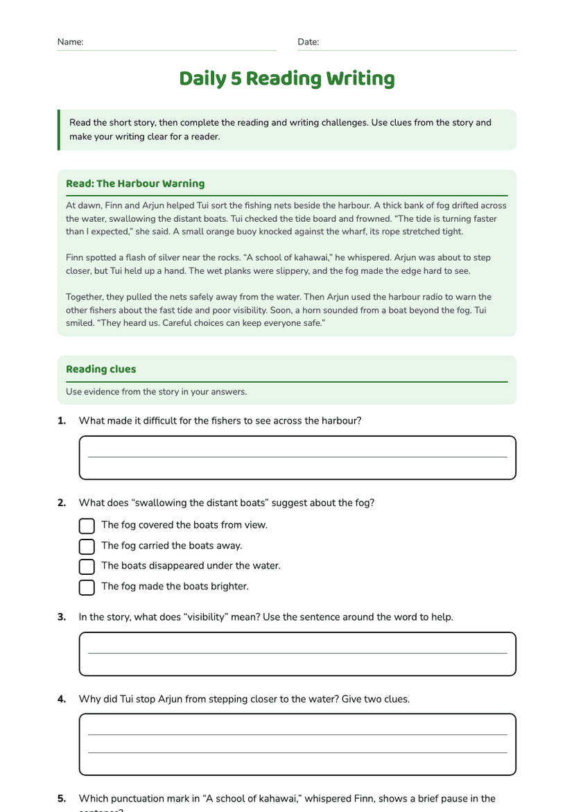 Daily 5 Reading Writing