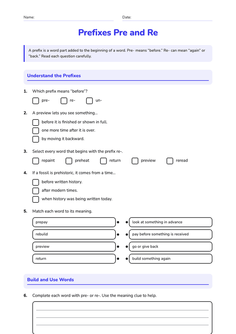 Prefixes Pre and Re