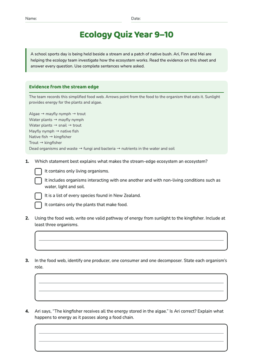 Ecology Quiz Year 9–10
