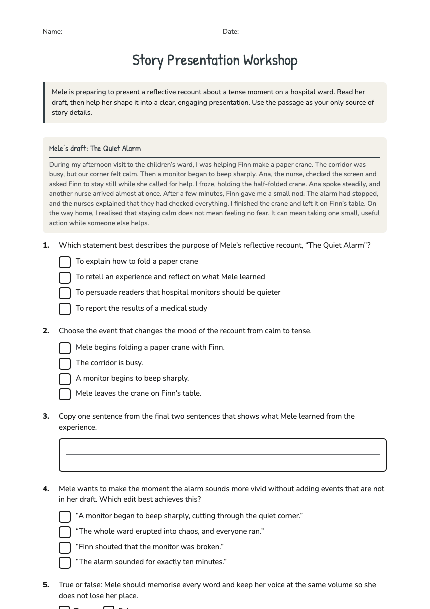 Story Presentation Workshop worksheet preview