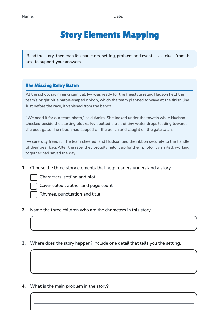 Story Elements Mapping worksheet preview
