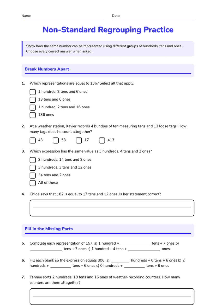 Non-Standard Regrouping Practice